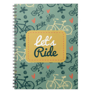 Let's Ride Modern Green Bicycle Pattern Notebook