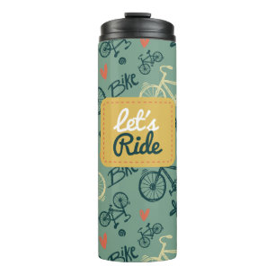 Let's Ride Modern Green Bicycles Pattern Thermal Tumbler