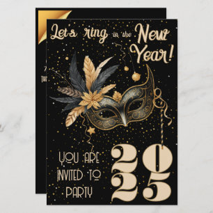 Let's ring in the New Year party Glamourous Black Invitation