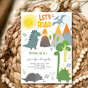 Let's roar Dino party kids birthday invitation
