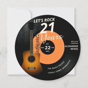 Let's Rock 21 Years Guitar Vintage Record Birthday Invitation