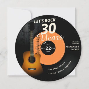 Let's Rock 30 Years Guitar Vintage Record Birthday Invitation