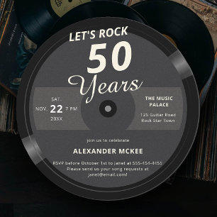 Let's Rock 50 Years Vintage Record Label Birthday Invitation