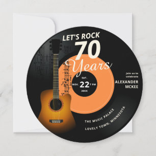 Let's Rock 70 Years Guitar Vintage Record Birthday Invitation
