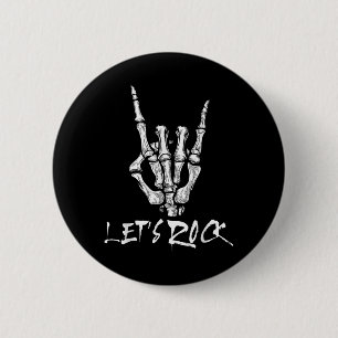 Lets Rock Band Rock And Roll Skeleton Hand Sign Ro 6 Cm Round Badge