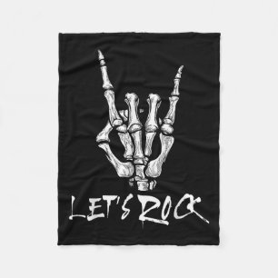 Lets Rock Band Rock And Roll Skeleton Hand Sign Ro Fleece Blanket