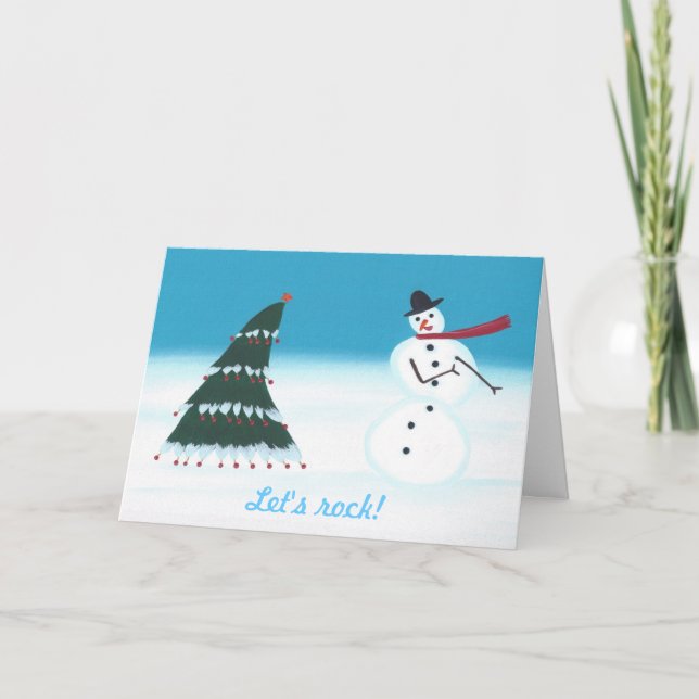 Let's rock, Christmas tree Snow man greeting cards (Front)