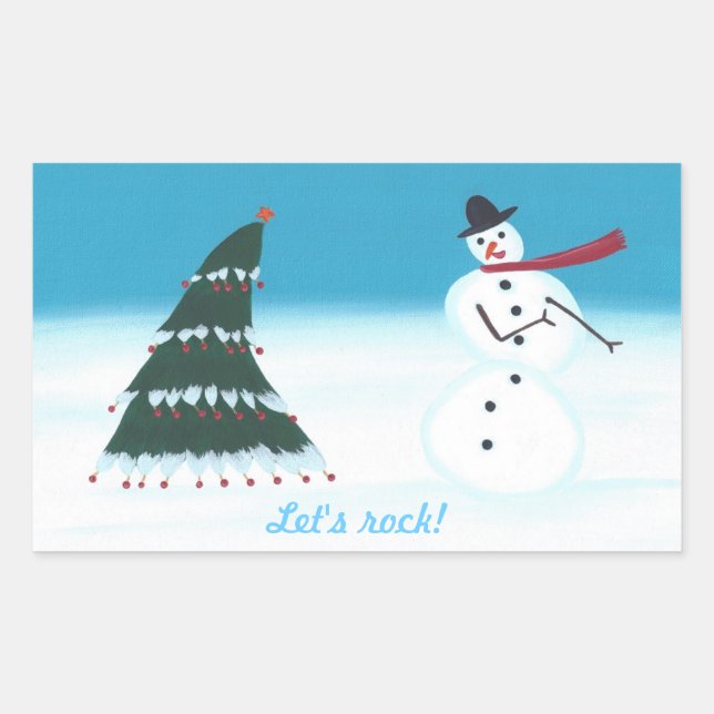 Let's rock, Christmas Tree Snow Man Stickers (Front)