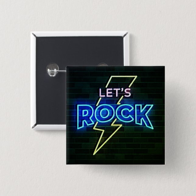 Let's Rock Lightning Bolt 2 15 Cm Square Badge (Front & Back)