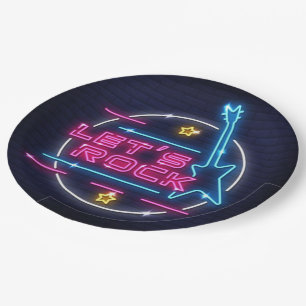 Let's Rock Retro Neon Paper Plate