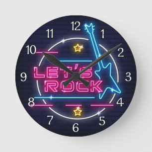 Let's Rock Retro Neon Round Clock