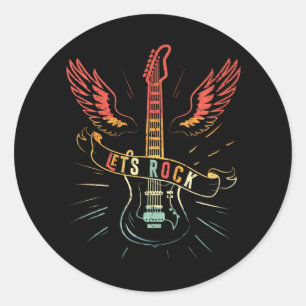 Lets Rock Rock N Roll Guitar Retro Lovers Classic Round Sticker