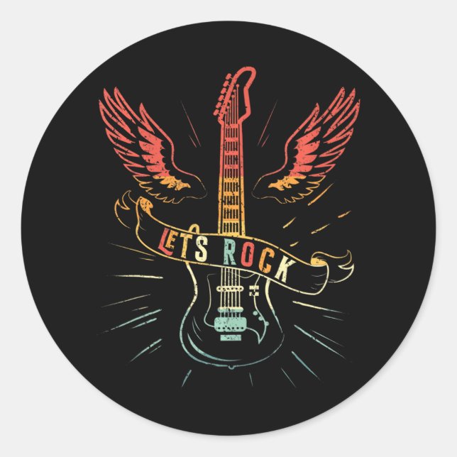 Lets Rock Rock N Roll Guitar Retro Lovers Classic Round Sticker (Front)