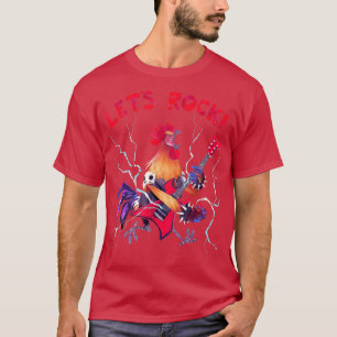 Lets Rock Rooster Playing Heavy Metal Guitar Music T-Shirt