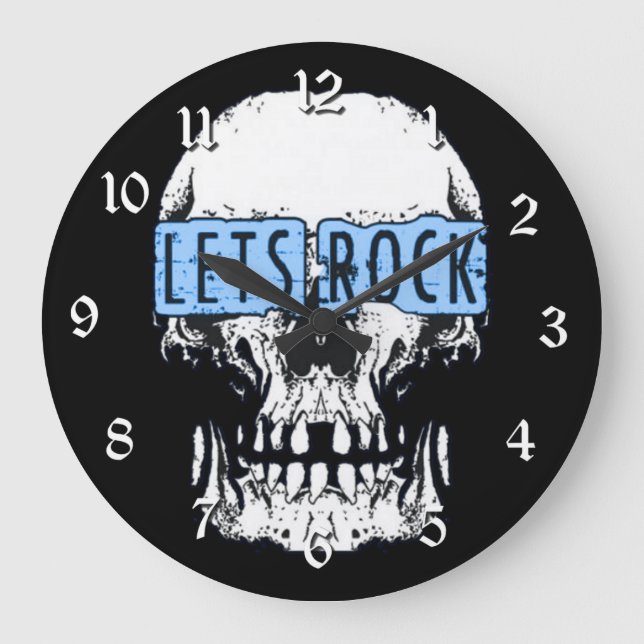 Let's Rock Skull Round Large Clock (Front)