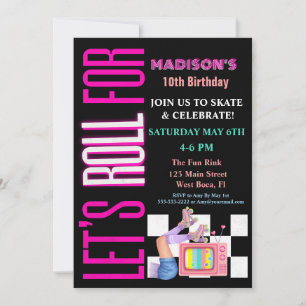 Let's Roll For, Roller Skate Glow Party Invitation
