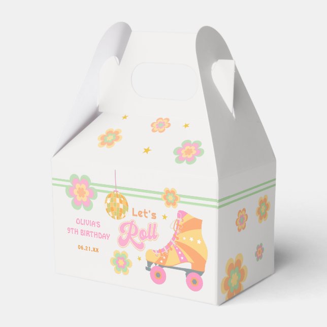 Let's Roll Girl Roller Skating Birthday Party Favour Box (Front Side)