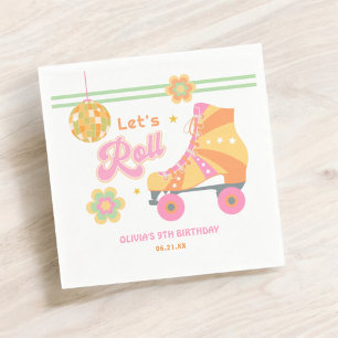 Let's Roll Girl Roller Skating Birthday Party Napkin