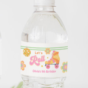Let's Roll Girl Roller Skating Birthday Party Water Bottle Label