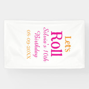 Let's roll happy 10th birthday add name retro pink banner