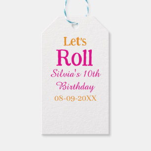Let's roll happy 10th birthday add name retro pink gift tags