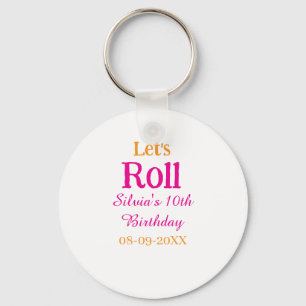 Let's roll happy 10th birthday add name retro pink key ring