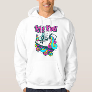 Lets roll into 8 unicorn roller skate birthday gif hoodie