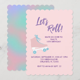 Let's Roll Pink 90s Girl Roller Rink Birthday Invitation