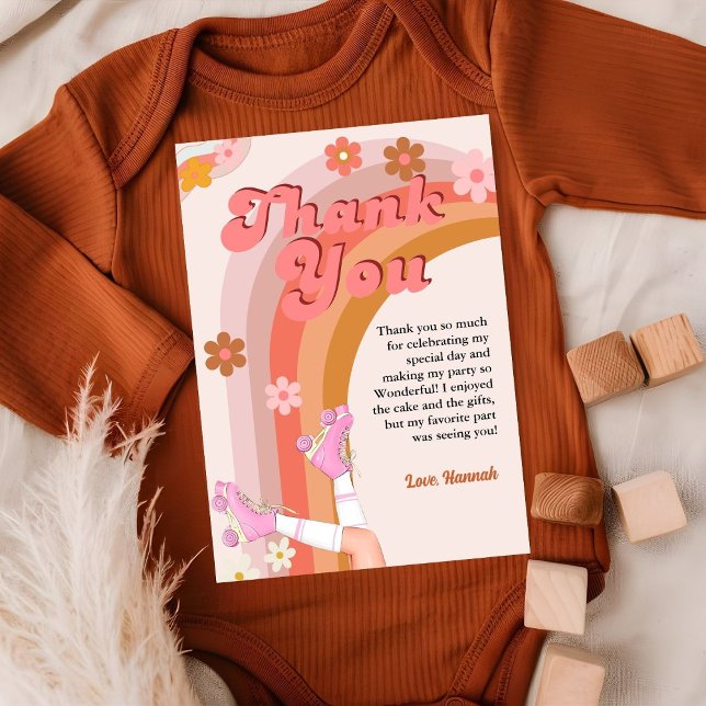 Let's Roll Retro Groovy Roller Skat Thank You card (Creator Uploaded)