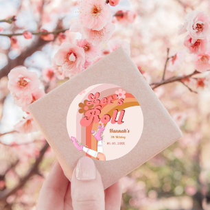 Let's Roll Retro Groovy Roller Skate Birthday Part Classic Round Sticker