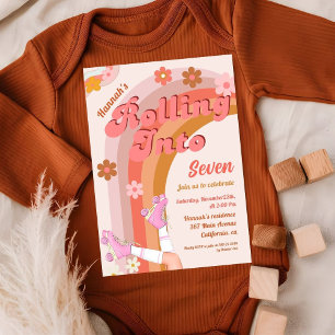 Let's Roll Retro Groovy Roller Skate Birthday Part Invitation