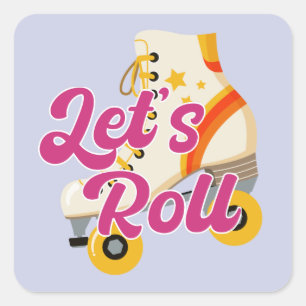 Let's Roll Retro Groovy Roller Skate  Square Sticker