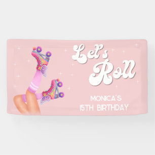 Let's roll retro roller skate birthday party banner