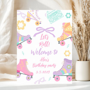 Lets Roll Roller Skate Girl Birthday Welcome Poster