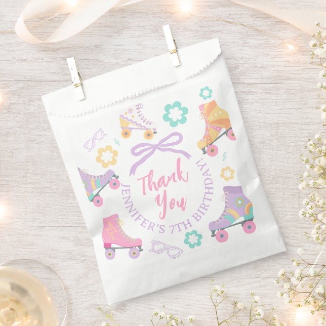 Lets Roll Roller Skate Groovy Birthday Thank you Favour Bags (Clipped)