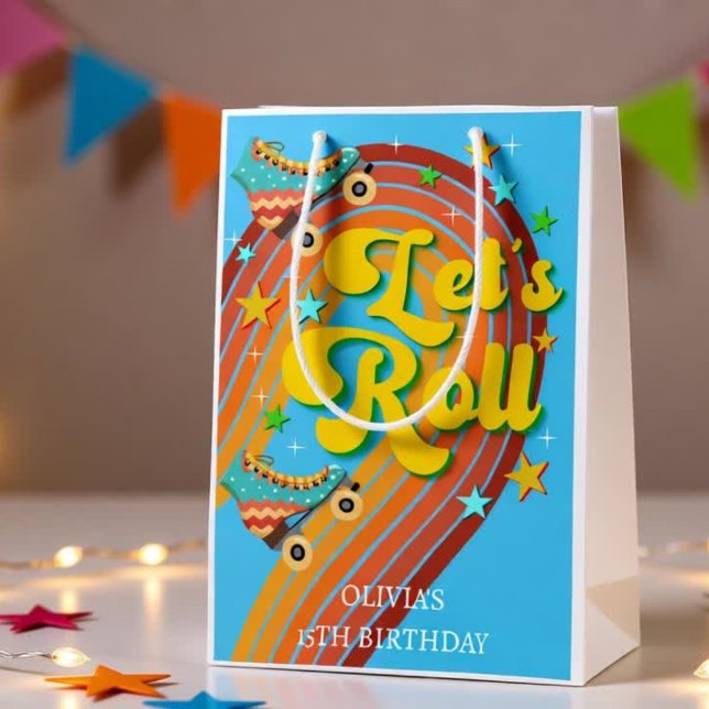 Let's roll roller skate retro disco medium gift bag (Creator Uploaded)