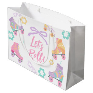 Lets Roll Roller Skate Retro Girl Birthday Pastel Large Gift Bag