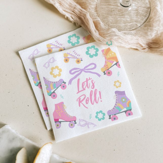 Lets Roll Roller Skate Retro Girl Birthday Pastel Napkin (Creator Uploaded)