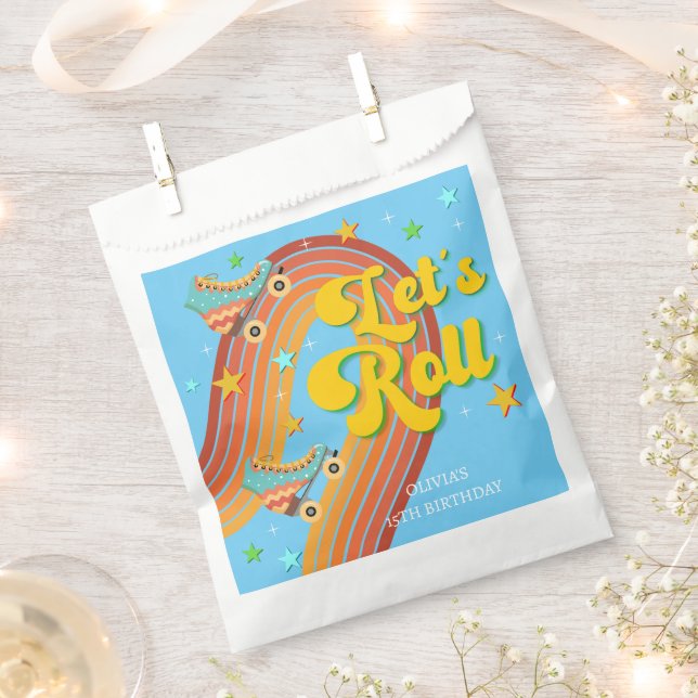 Let's roll roller skate retro rainbow favour bags (Clipped)