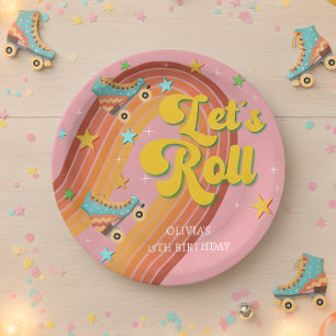Let's roll roller skate retro rainbow paper plate