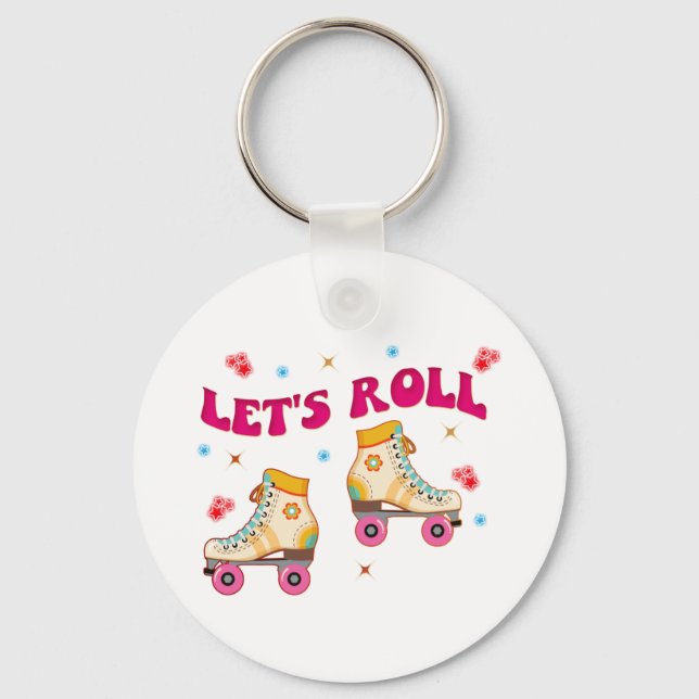 Let's Roll Roller Skate Retro Skater Lovers  Key Ring (Front)
