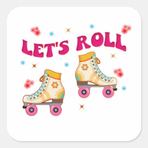 Let's Roll Roller Skate Retro Skater Lovers Square Sticker