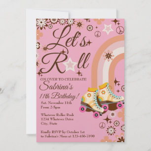 Let's Roll Roller Skating Birthday Party Invitation