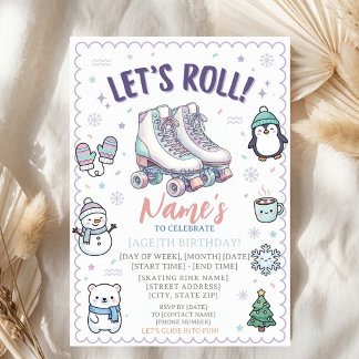 Let's Roll Roller Skating Birthday Pastel Roller Invitation