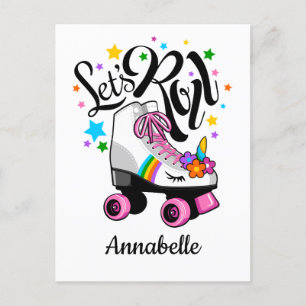 Let's Roll Unicorn Roller skate girl's Postcard
