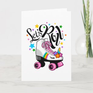 Let's Roll Unicorn Roller skate t-shirt for girls. Card