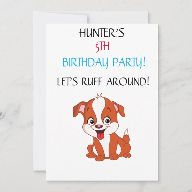 "LET'S RUFF AROUND"  KIDS BIRTHDAY INVITATIONS (Front)