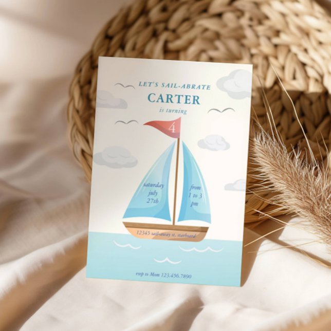 Let's Sail-abrate Sailboat Nautical Birthay Invitation (Creator Uploaded)