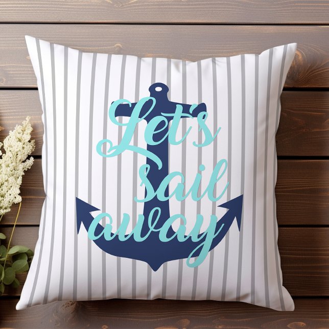Lets sail away nautical blue grey anchor boat fun cushion (Creator Uploaded)