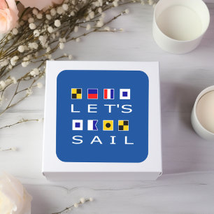 Let's Sail Colorful Nautical Flags Dark Color Square Sticker